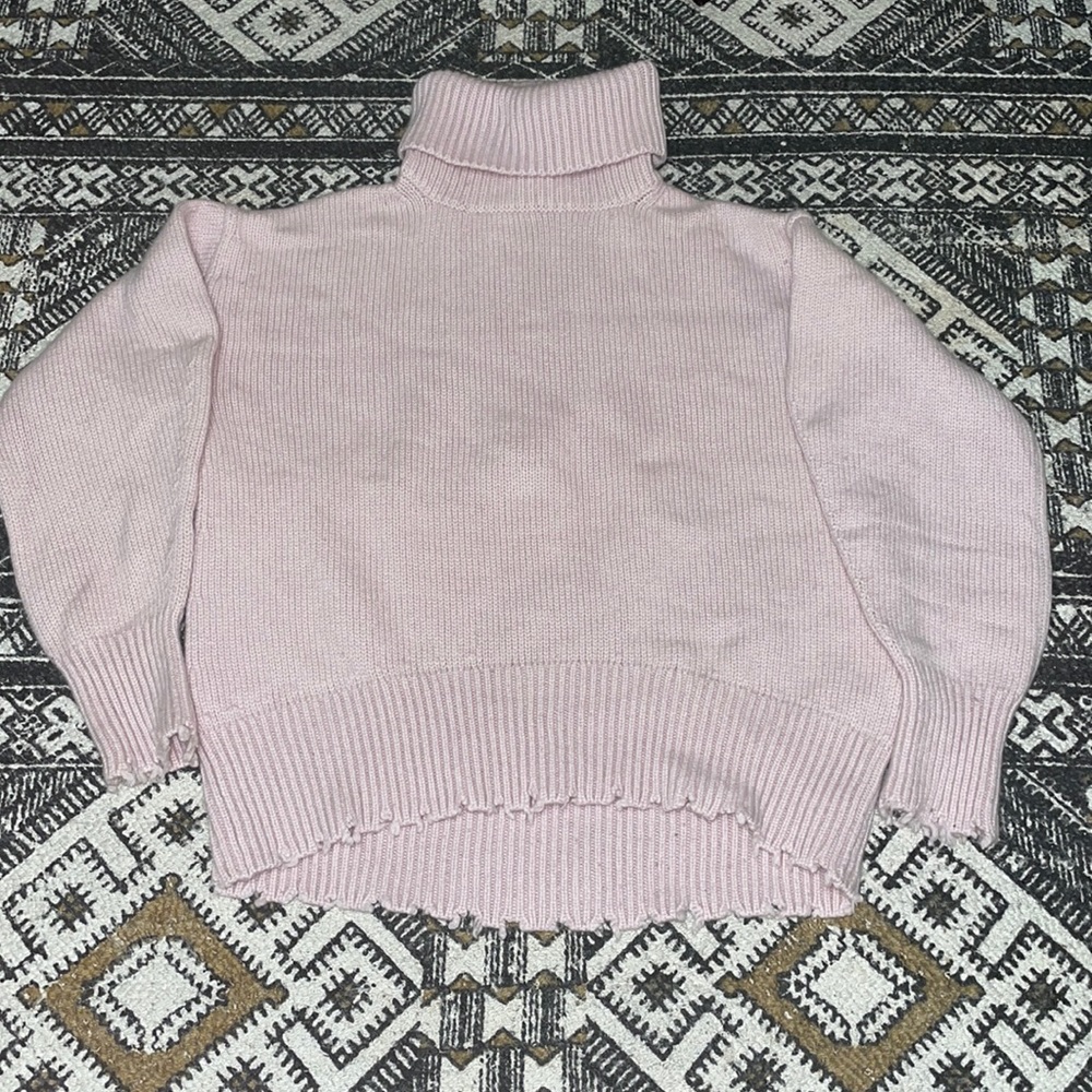 jac by jacqueline conoir pink distressed sweater cashmere wool blend turtle neck